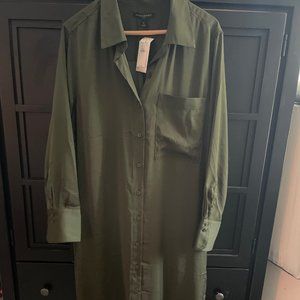 BR Silky Shirtdress Maxi in Olive